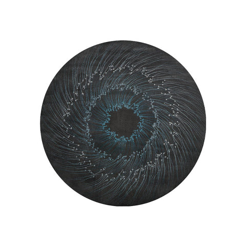 Etaoline round living room rug with black base and white teal swirling patterns perfect for round living room spaces