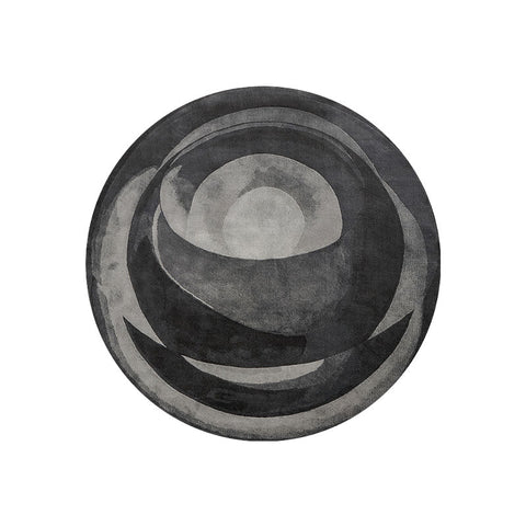 Etaoline round living room rug with circular concentric gray rings and textured surface in various styles available