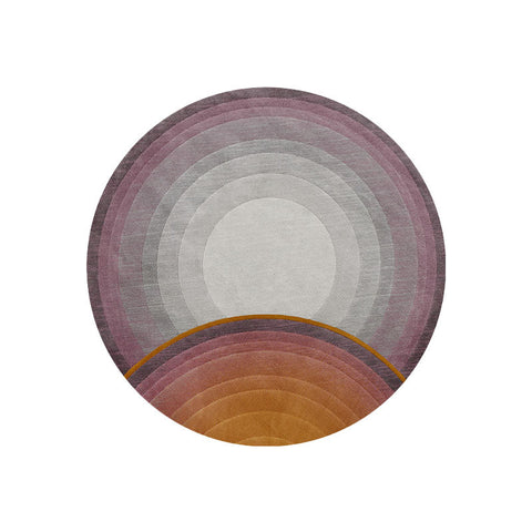 Etaoline round living room rug with concentric rings in soft mauve gray and warm amber tones for cozy spaces