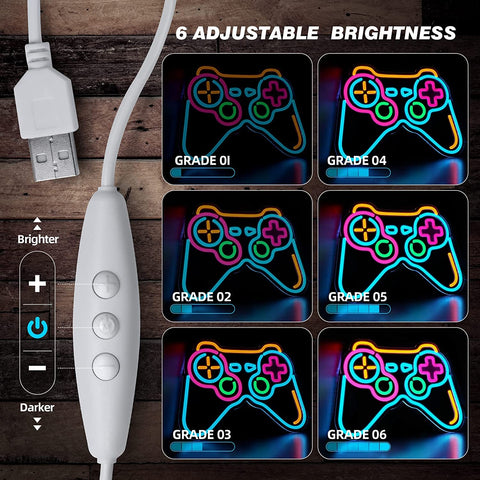 White usb controller-shaped eufrozy led neon light with acrylic build and six adjustable brightness levels for gamers