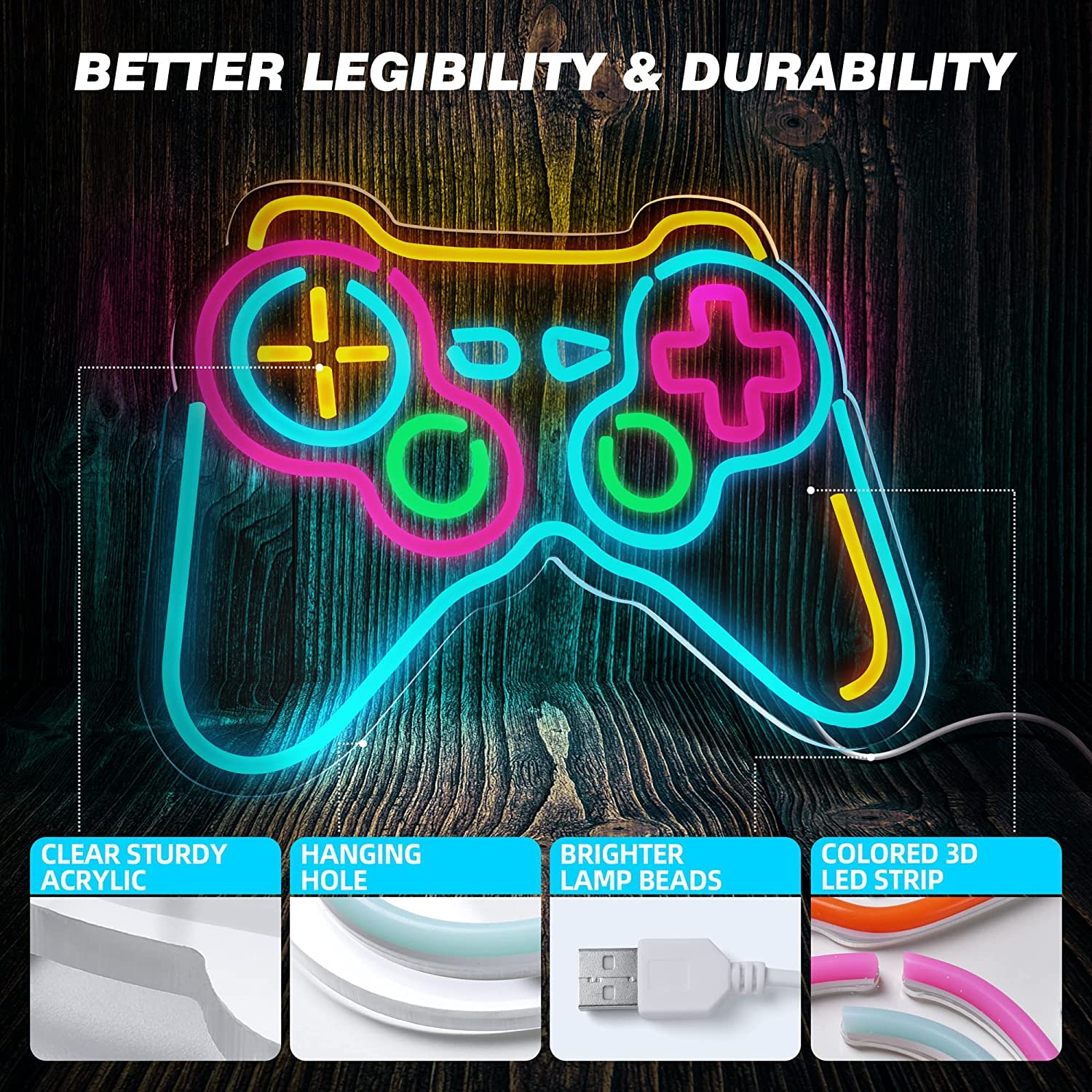 A dimmable eufrozy gaming led neon light in pink blue green and yellow acrylic for wall decor and kids rooms