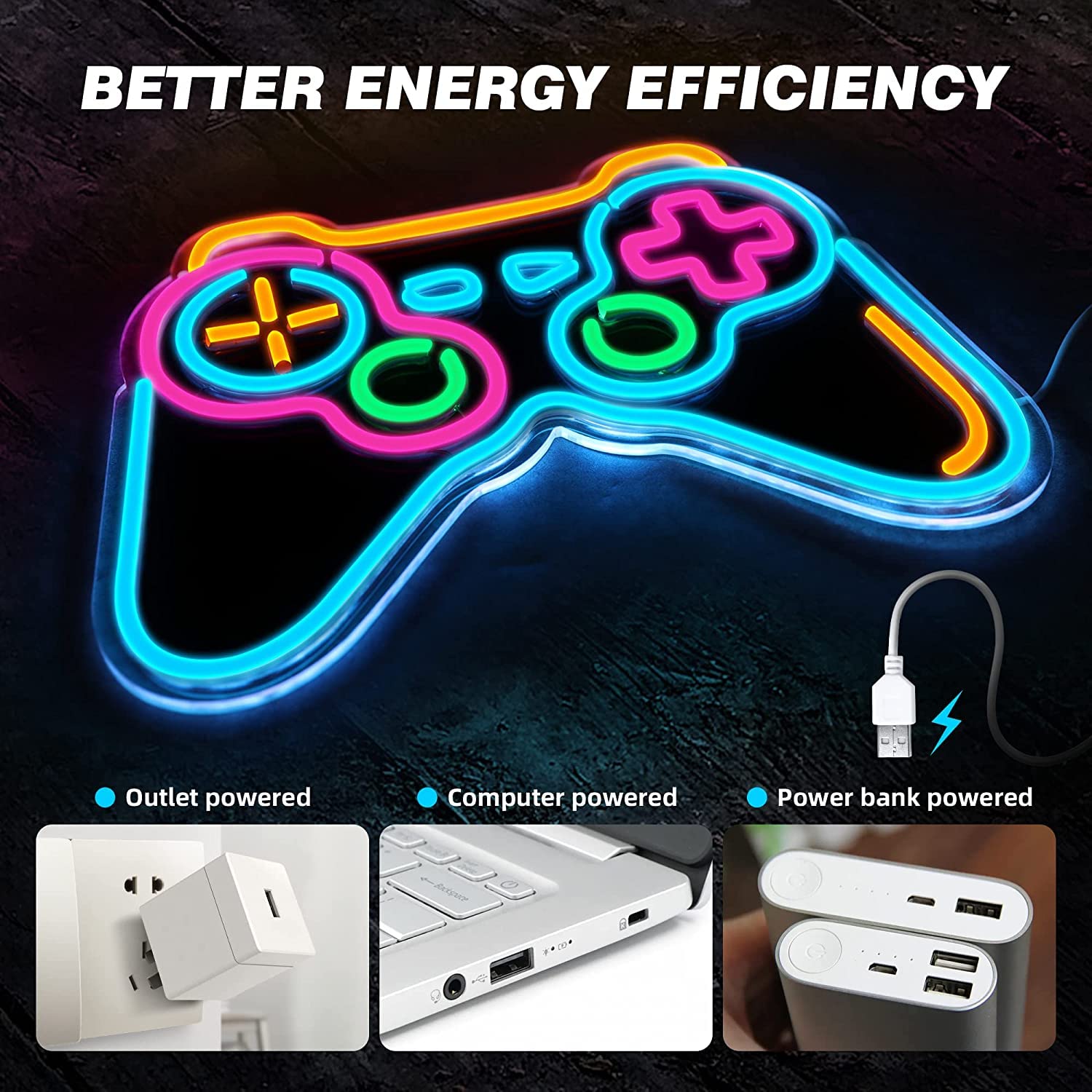 A vibrant multicolored led neon light shaped like a gaming controller acrylic dimmable usb powered for bedroom decor