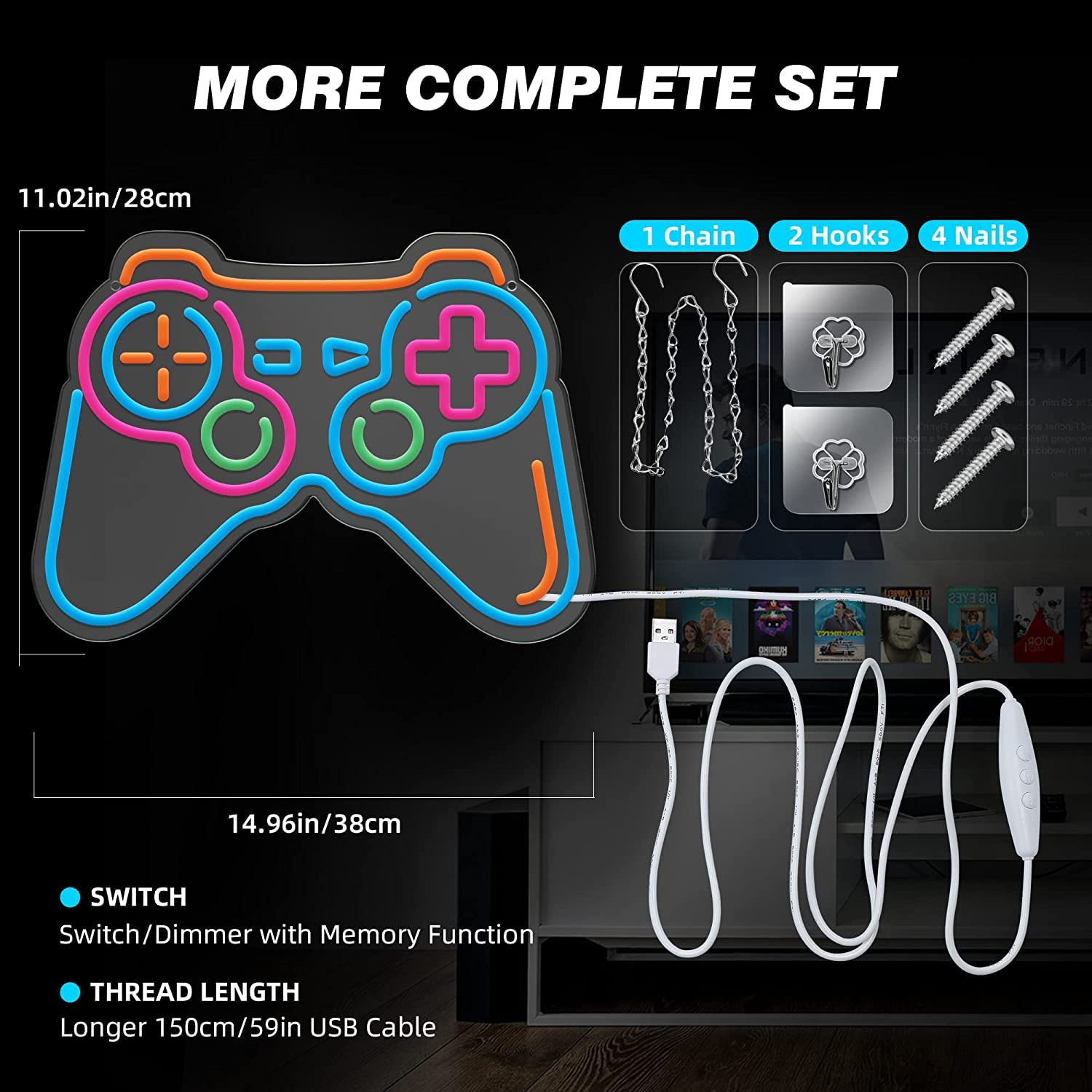 Vibrant neon light gaming controller wall sign with multicolored buttons acrylic led neon powered by usb for kids and gamers