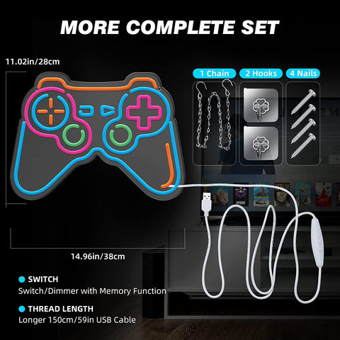 Vibrant neon light gaming controller wall sign with multicolored buttons acrylic led neon powered by usb for kids and gamers