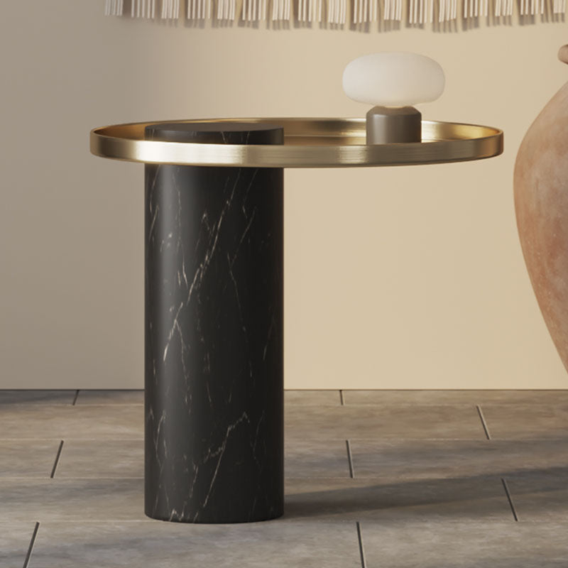 Eugene side table with black marble base and gold-toned stainless steel circular top for modern interiors