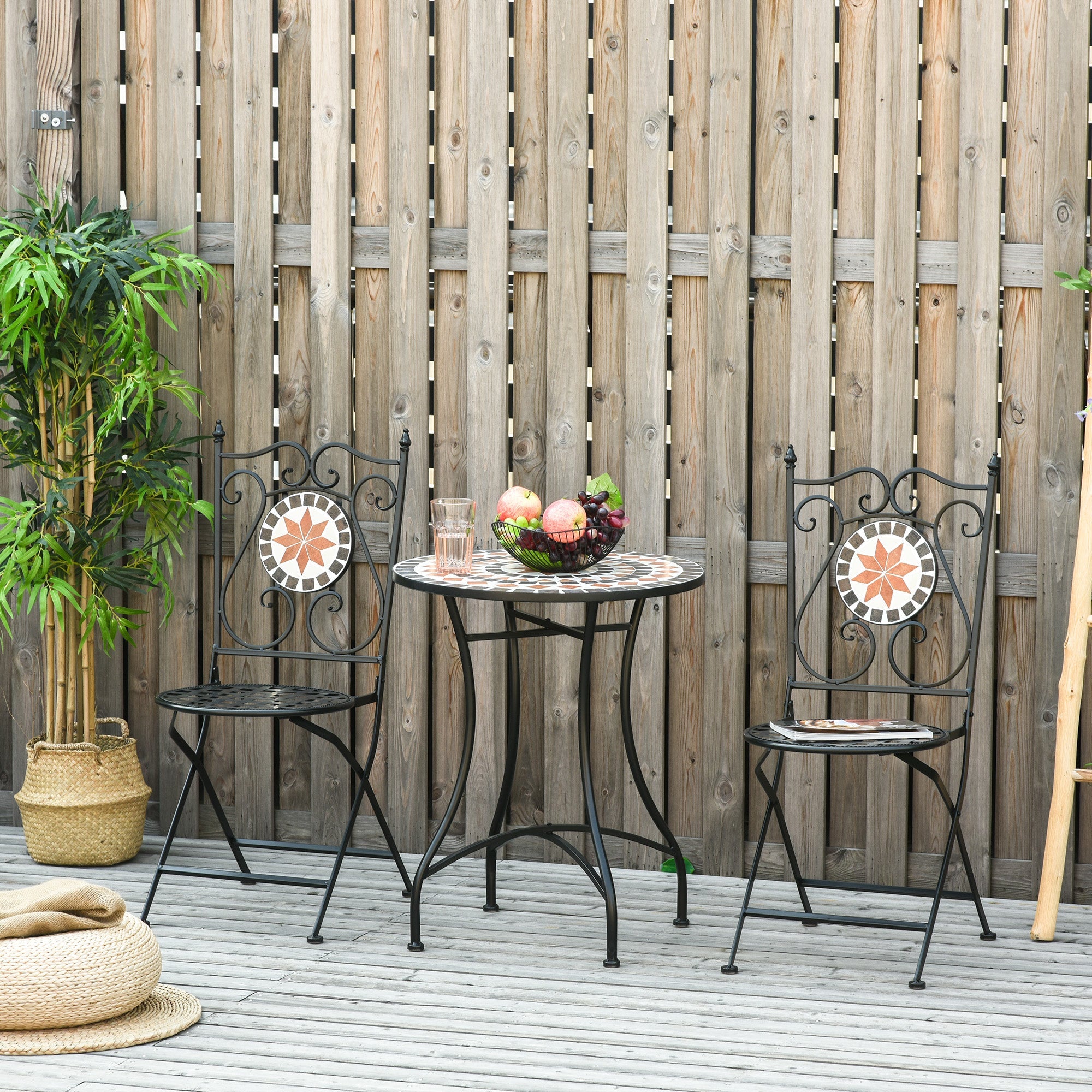 Outsunny Three-Piece Mosaic Bistro Table Set - Multicoloured