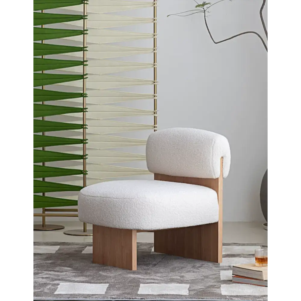 Evander Boucle Armchair with Wooden Frame