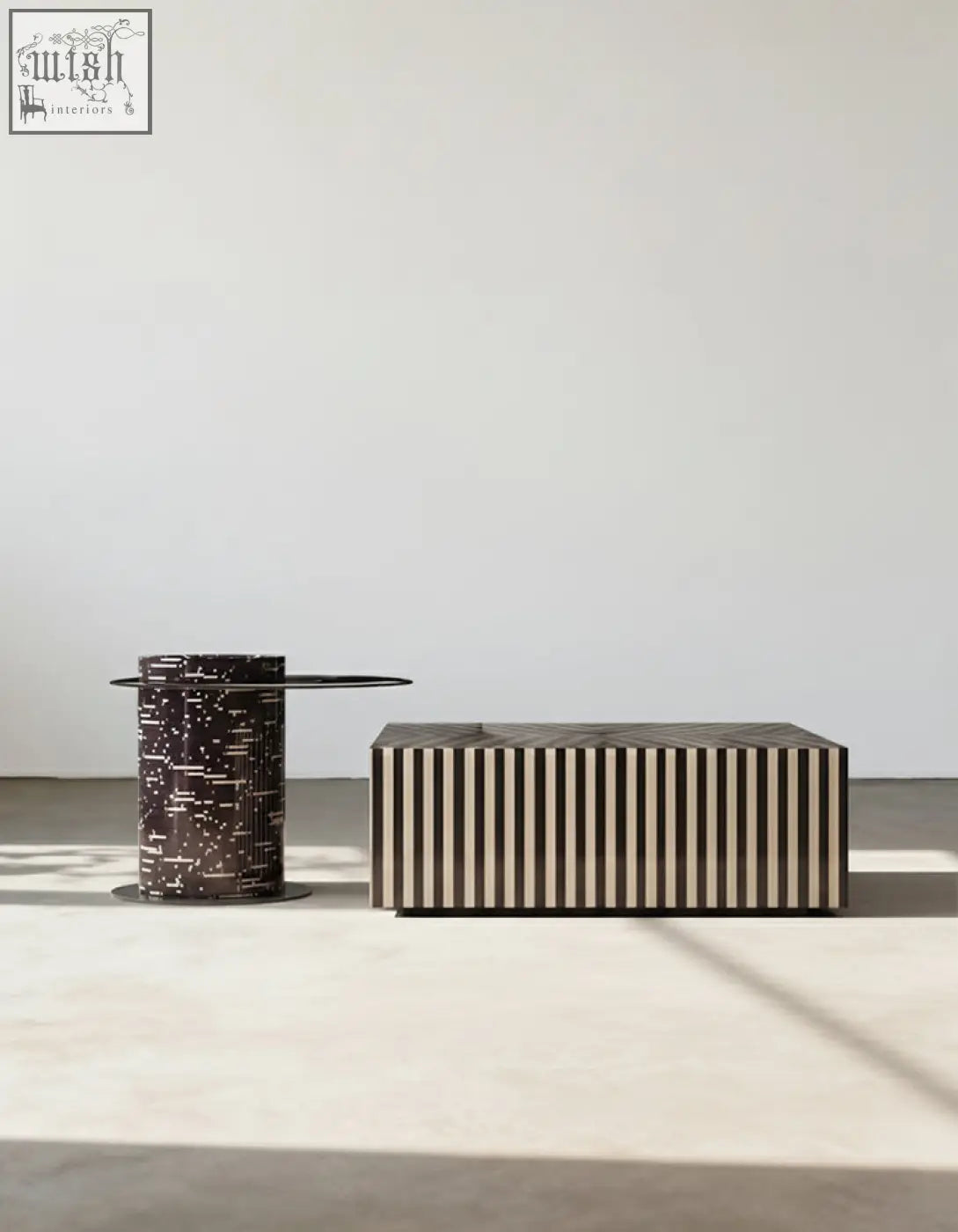Evelyn coffee table set with black and white striped sleek modern design perfect for an exquisite antique coffee table look