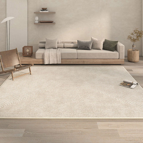 Beige woven evitany living room rug with geometric pattern and textured surface perfect for any living room space