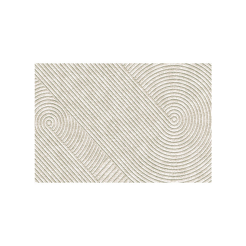 Beige textured evitany living room rug with concentric circular and diagonal line patterns in various styles