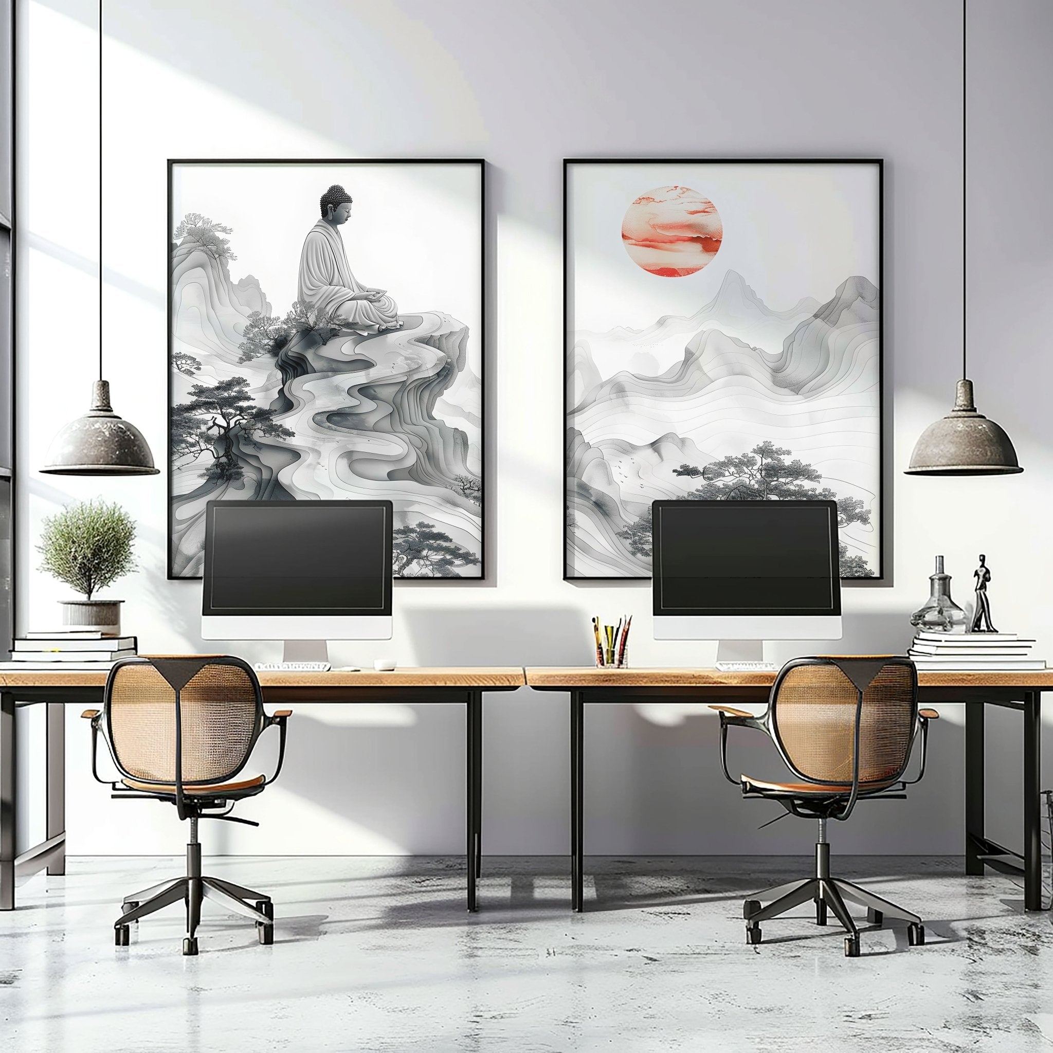 Extra Large Framed Wall Art | Set of 2 Asian Inspired Wall art Prints