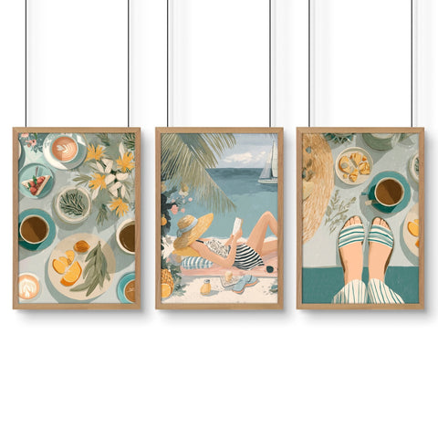 Extra Large Pictures For Living Room | Set of 3 Italian Lifestyle Wall art Prints