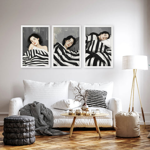 Extra Large Wall Art For Living Room | Set of 3 Boho Women Wall art Prints