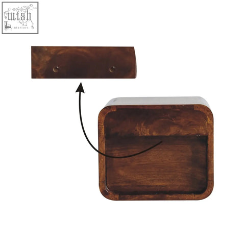 Brown wooden bread box with hinged lid and visible grain made of solid mango wood for extra mini wall mounted use