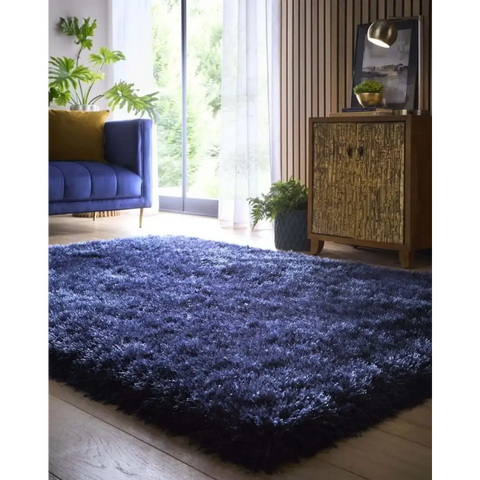 Extravagance Navy Shaggy Rug - Rugs