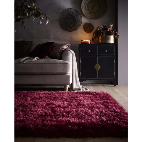 Extravagance Wine Red Shaggy Rug - Rugs