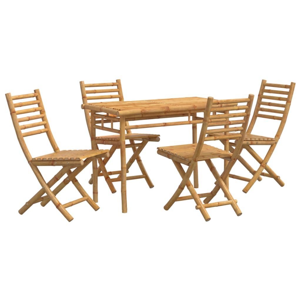 Light brown eylund bamboo wood outdoor dining set with foldable chairs and rectangular table 110cm