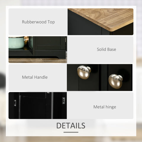 HOMCOM Sideboard with Rubberwood Top and Adjustable Shelves for Dining Room, Kitchen - Black
