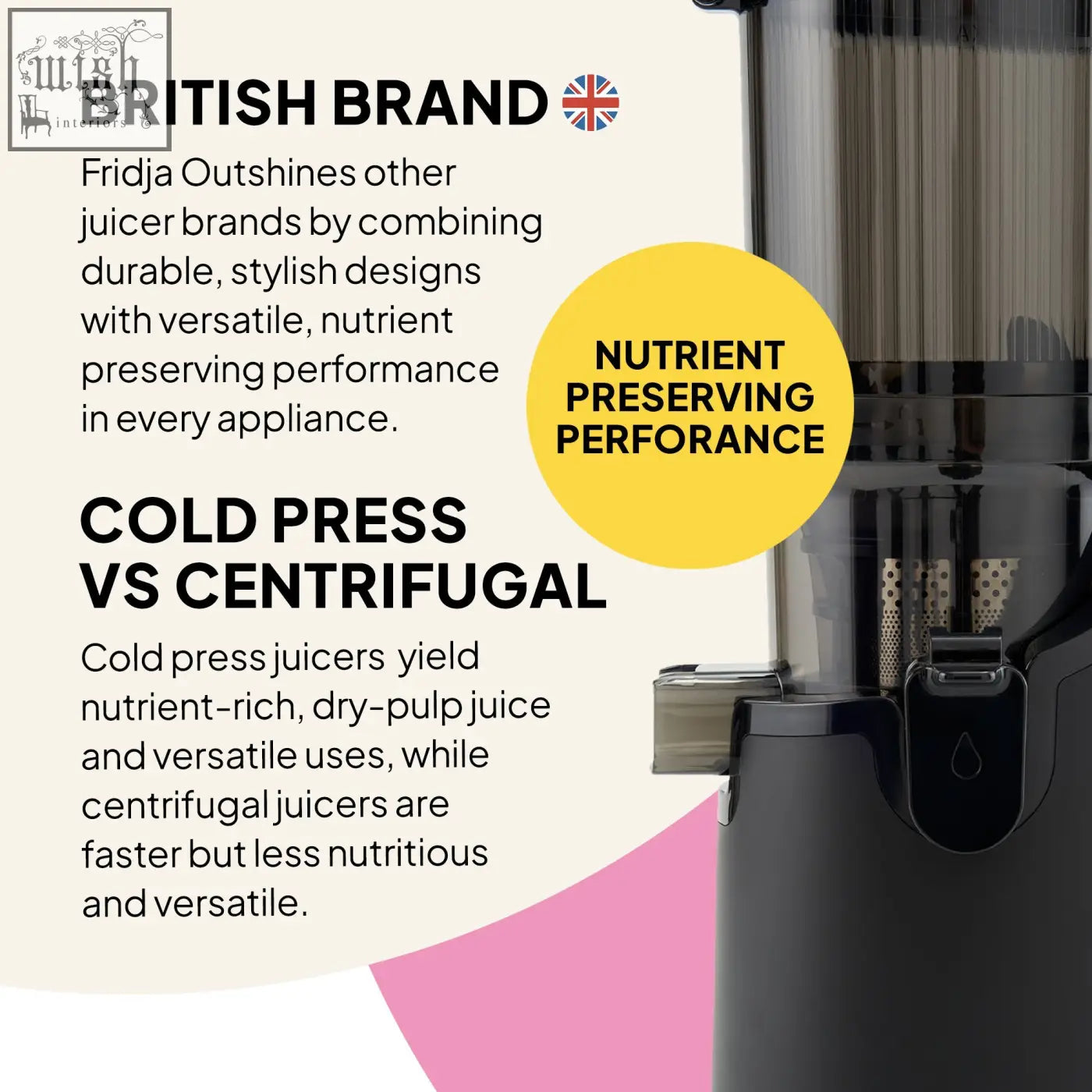 Black fridja f2500 self feeding whole fruit juicer with transparent top and metallic accents fruit juicer