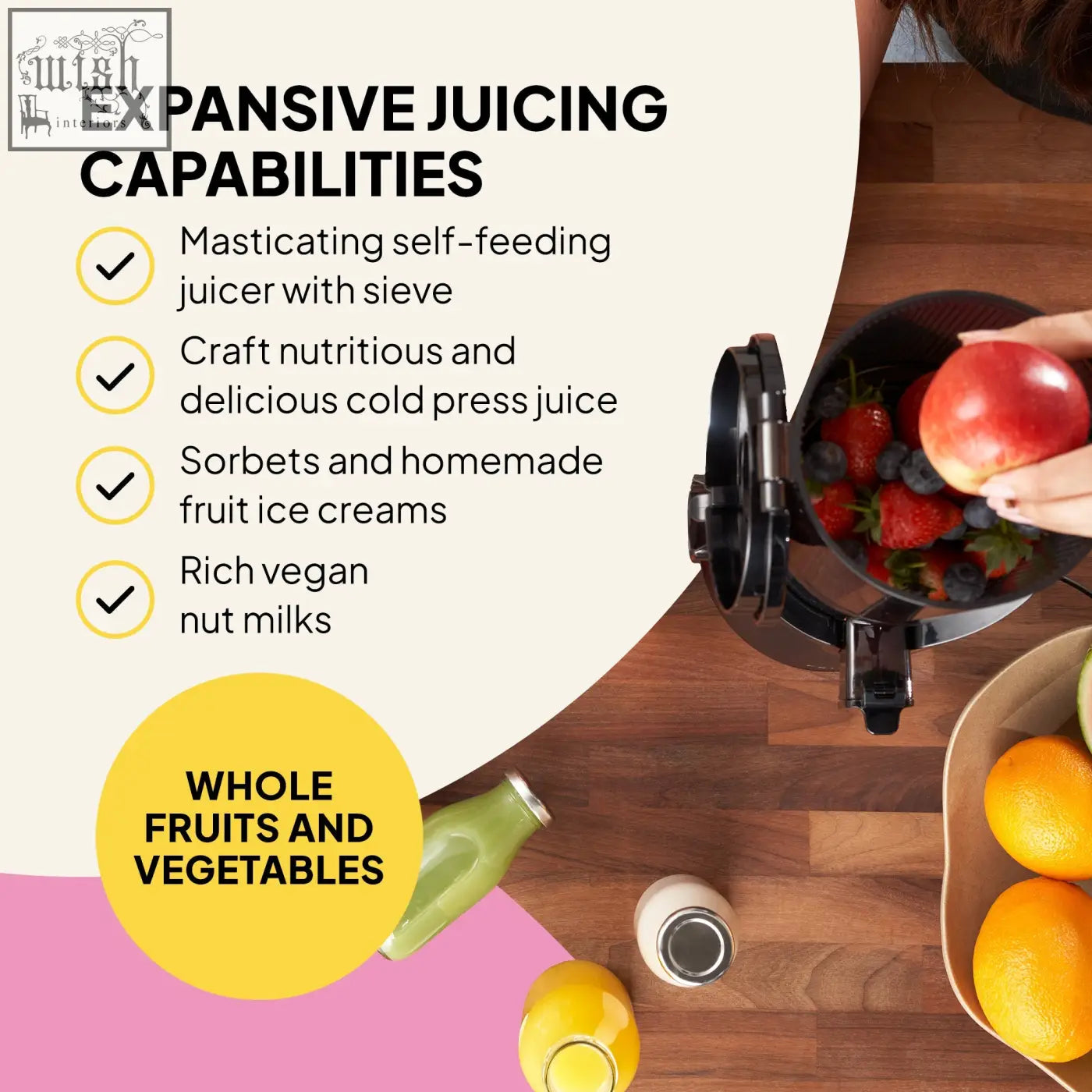 Black masticating self feeding fruit juicer f2500 with sieve for whole fruit juicing use