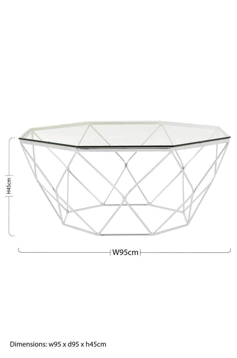Allure Hexagon Tempered Glass Chrome Coffee Table