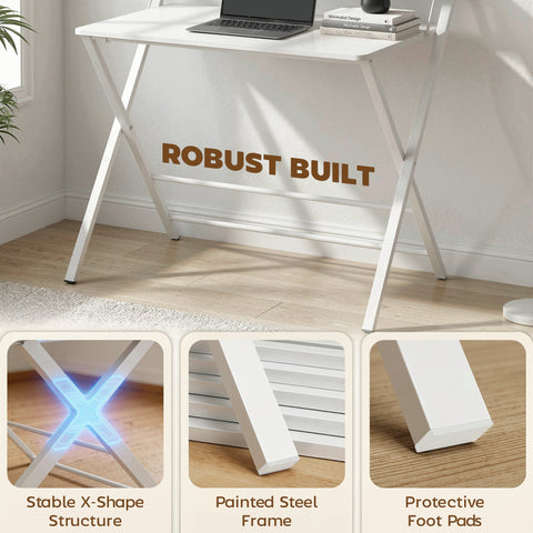 HOMCOM Compact Folding Desk for Small Spaces with Storage Shelf for Home Office, White