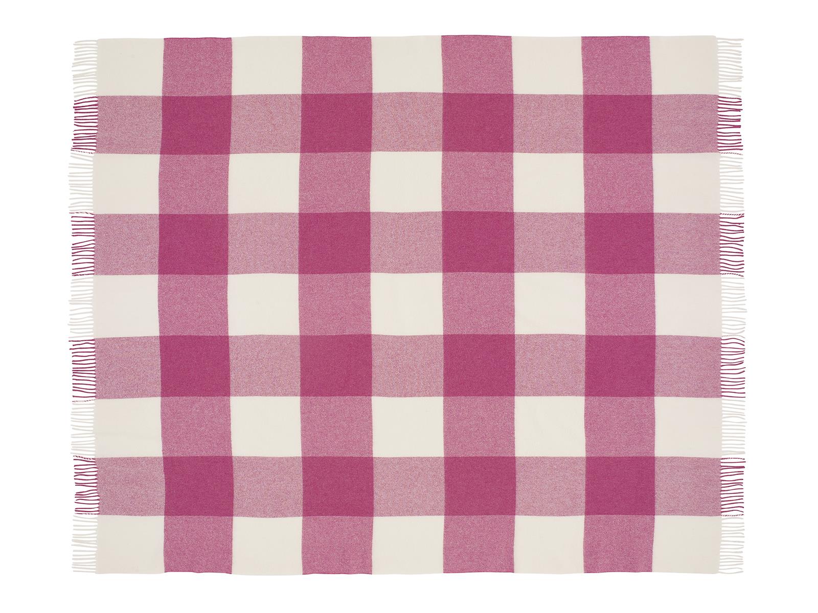 Pastel Block Check Merino Lambswool Throw - Cerise