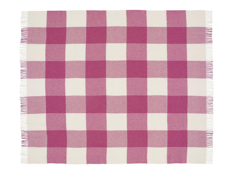 Pastel Block Check Merino Lambswool Throw - Cerise
