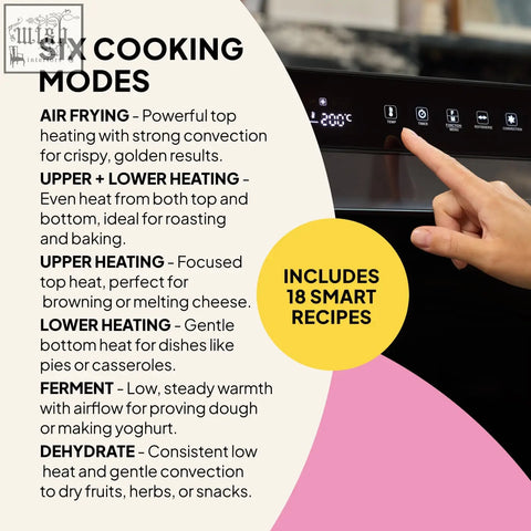 Black digital control panel of the super oven pro 30l digital air fryer oven with illuminated buttons and temperature display