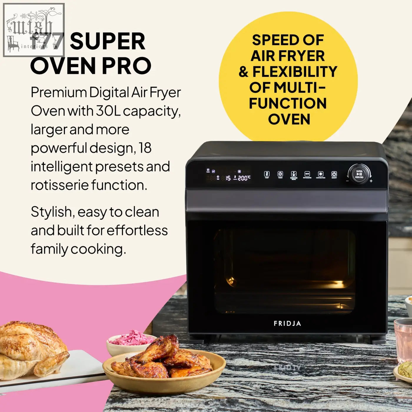 Black fridja f77 super oven pro 30l digital air fryer oven with 18 presets perfect for versatile cooking