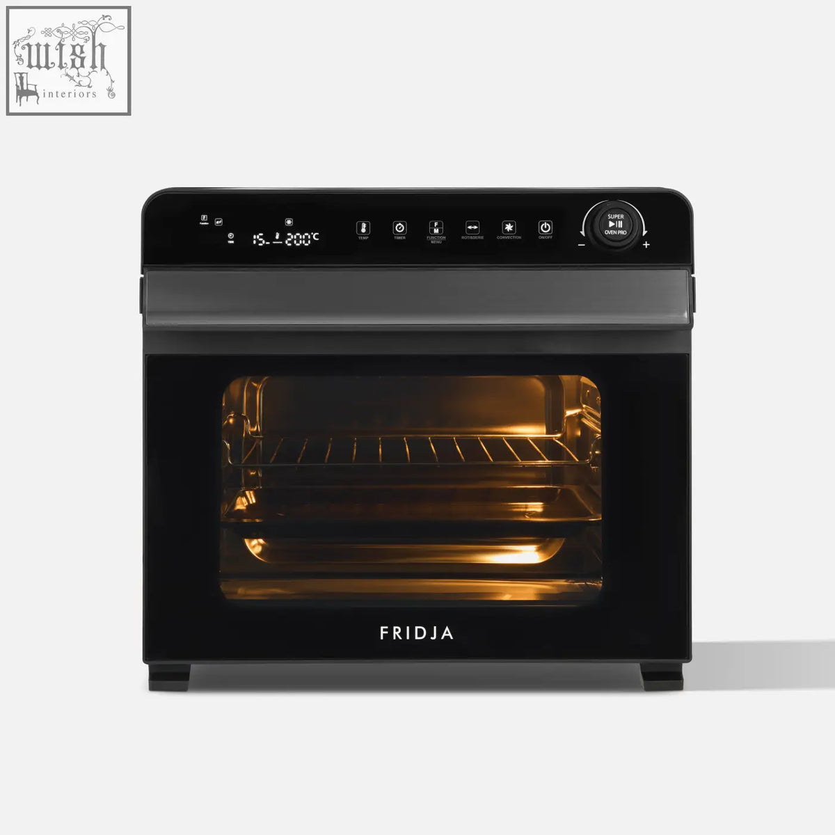 Black fridja super oven pro 30l digital air fryer oven with sleek control panel and illuminated interior