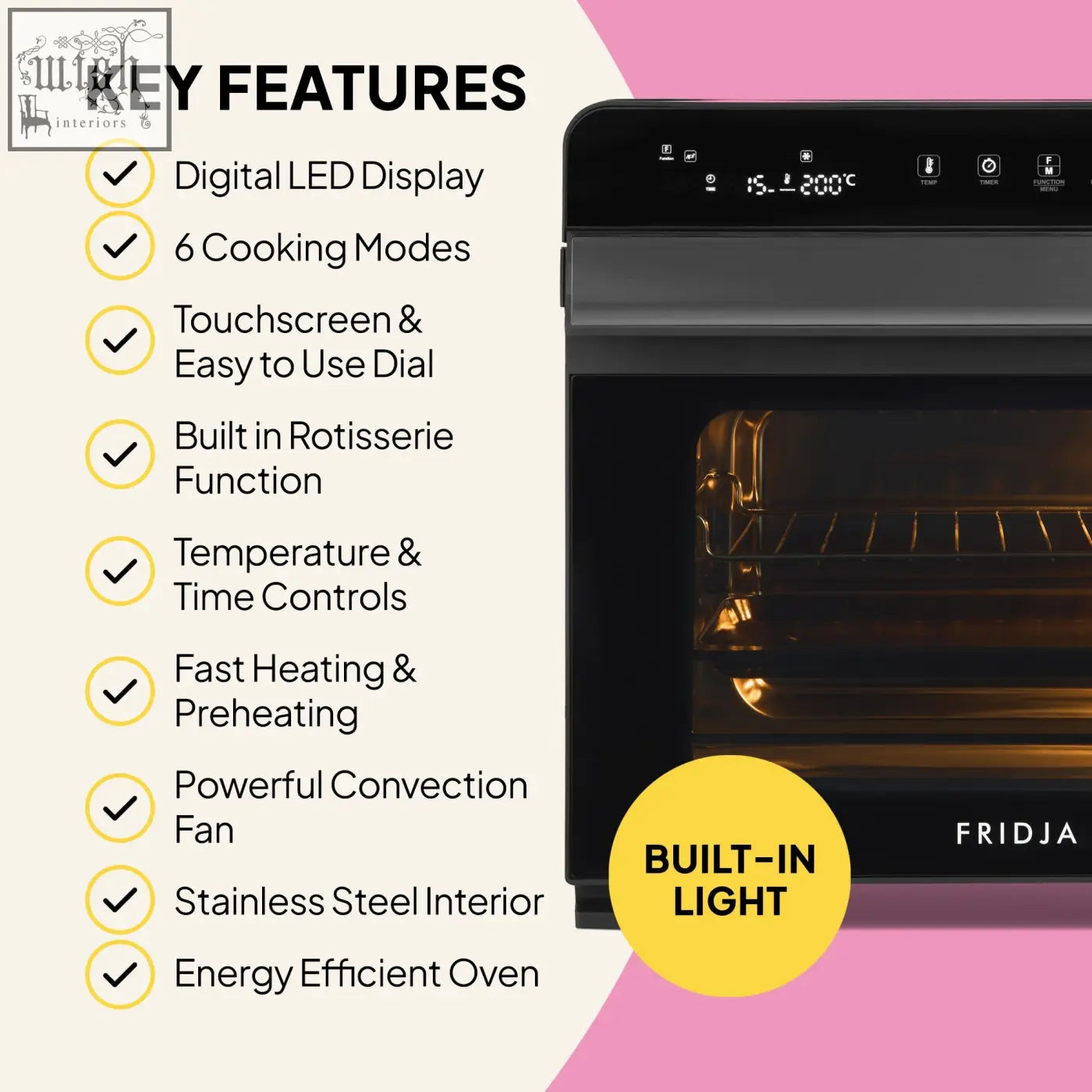 Black f77 super oven pro 30l digital air fryer oven with touchscreen control panel and led display