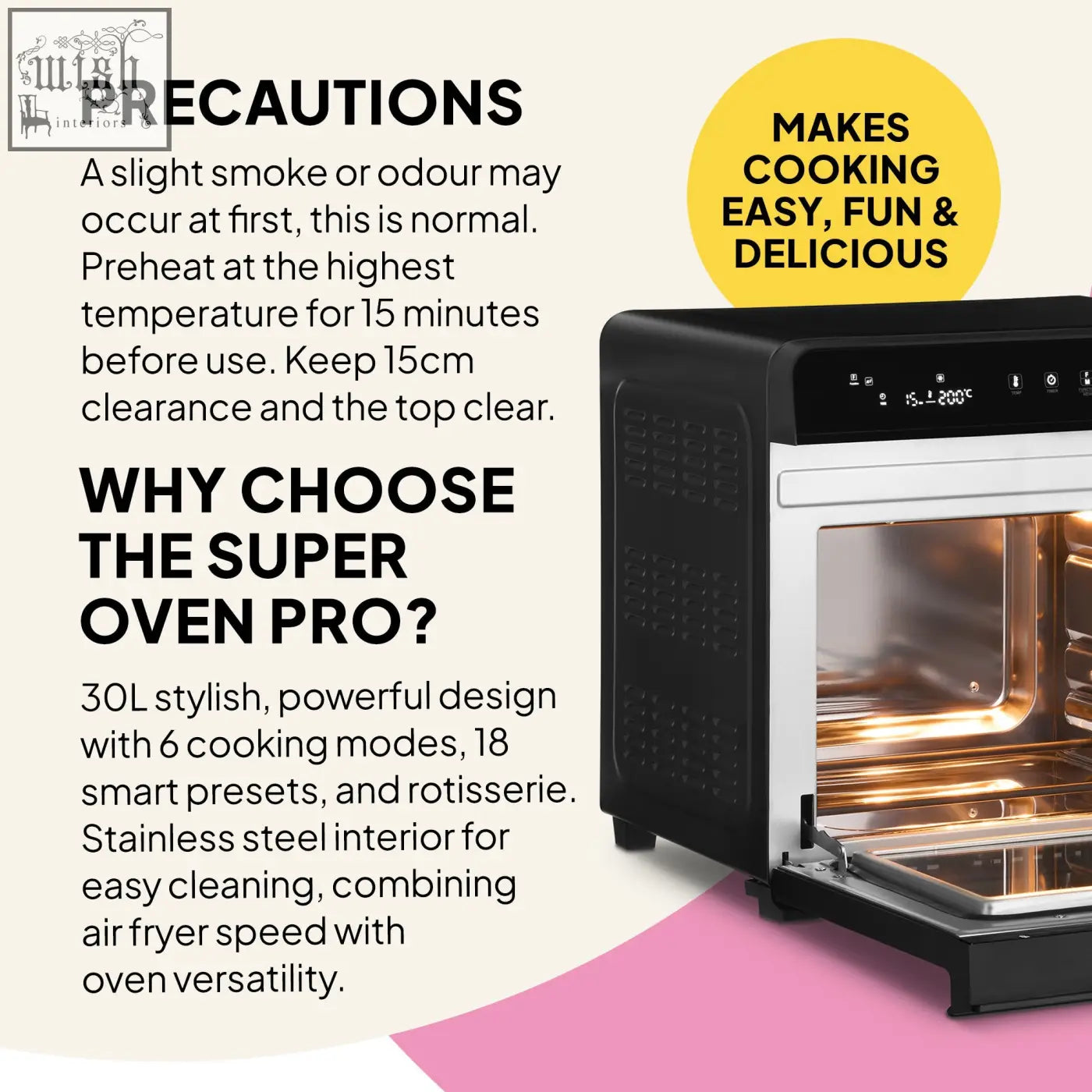 Black and silver super oven pro 30l digital air fryer oven with stainless steel interior and digital controls