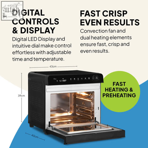 Black and silver f77 super oven pro 30l digital air fryer oven with convection and led display controls