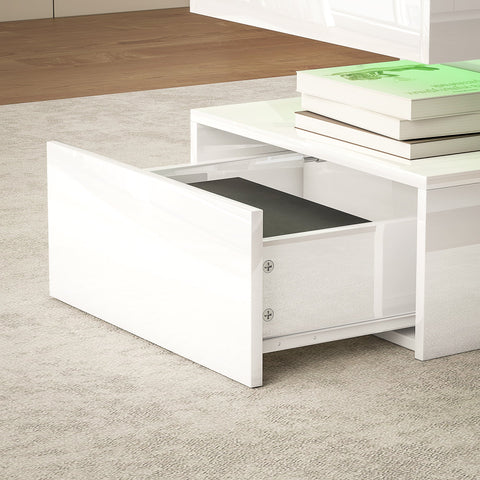 HOMCOM LED Coffee Table with Storage - High Gloss White