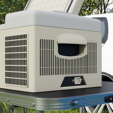Outsunny 16L Portable Car Fridge, -20\'e2\'84\'83 to 10\'e2\'84\'83 Adjustable Temperature - Khaki/Grey