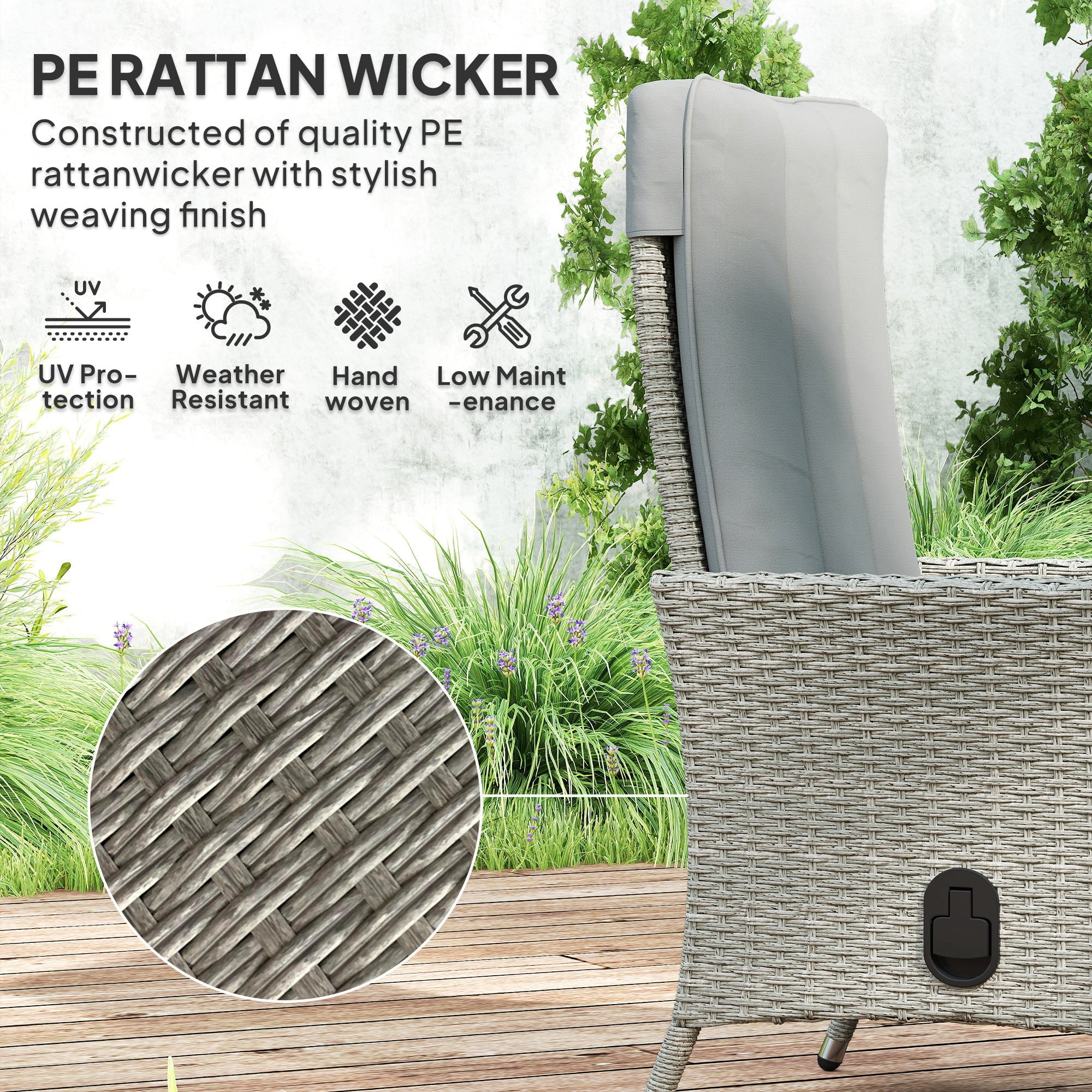 Outsunny 105°-150° Reclining Rattan Chair - Grey