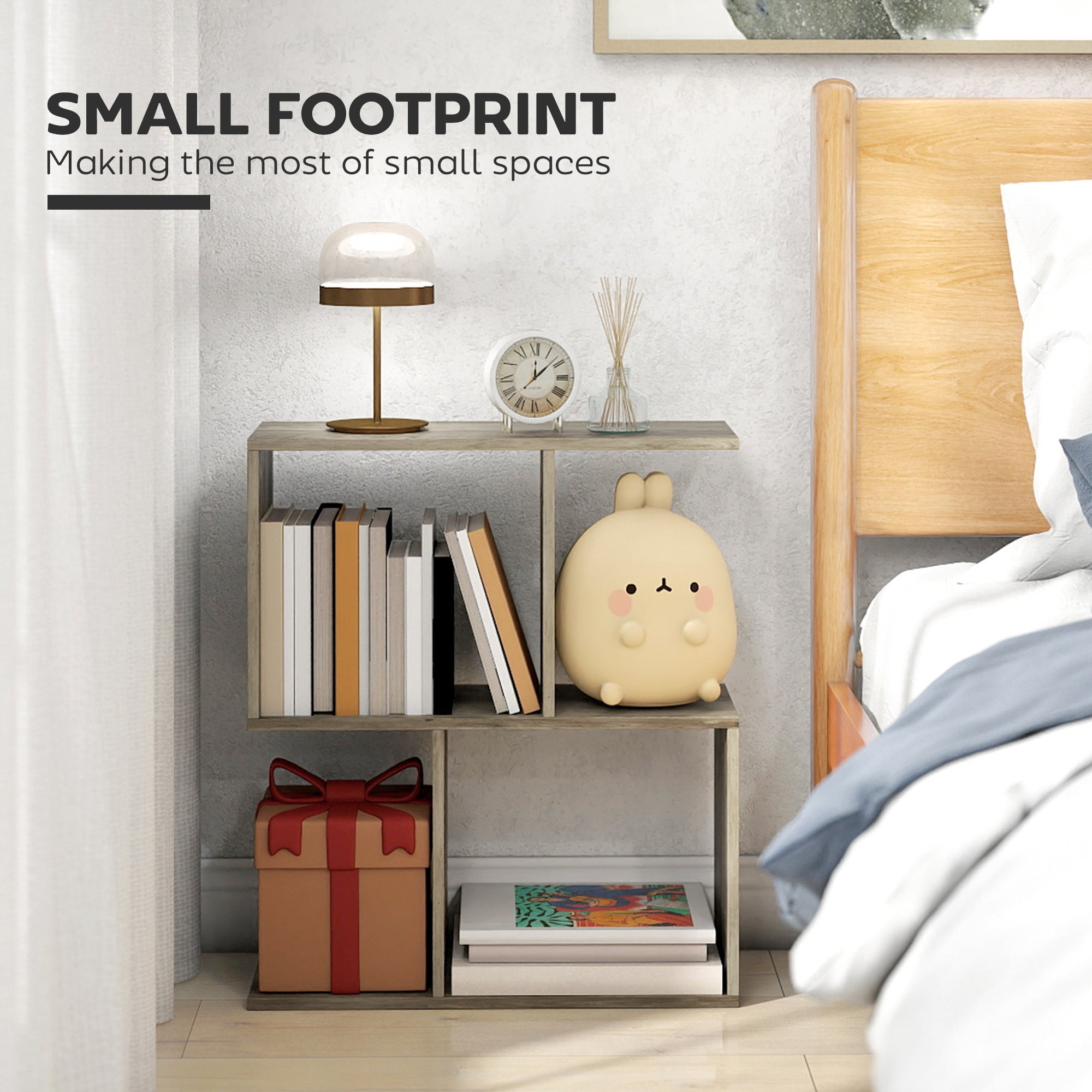 HOMCOM Side Table, Narrow End Table with Storage Shelves, S-Shaped, 3-Tier, 50W x 19.5D x 58H cm, Grey