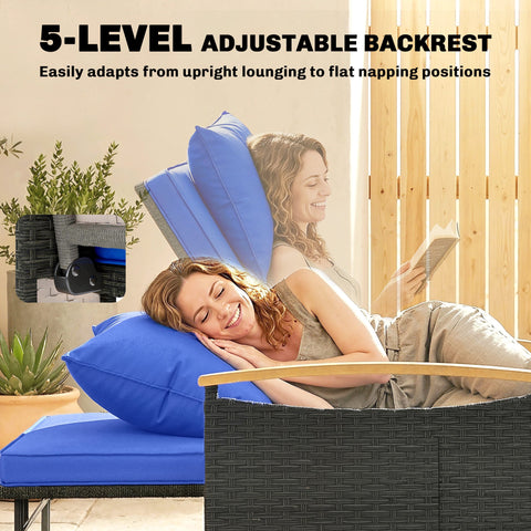 Outsunny Double Garden Rattan Daybed, Wicker Sun Bed Chaise Lounger with Storage Ottoman, 4-Level Adjustable Backrest, Brown