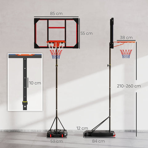 AIYAPLAY Basketball Hoop Outdoor Indoor, 210-260cm Height Adjustable Basketball Hoop with Wheels, Larger Base, for 6+ Years, Red
