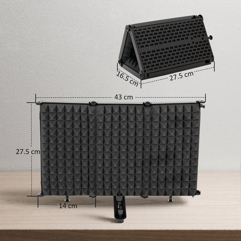 HOMCOM Studio Microphone Isolation Shield, Foldable Adjustable Recording Studio Equipment, 3-Panel High Density Absorbent Foam Shield with 3/8" Threaded Mount, Black