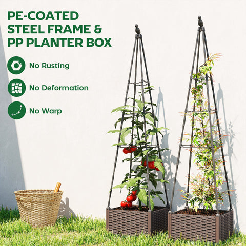 Outsunny Raised Bed for Garden, Raised Garden Bed Planter Box with Trellis, Self Watering, Drainage Holes and Plugs