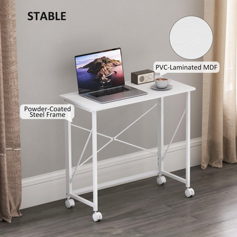 HOMCOM 80 cm Folding Desk on Wheels - White