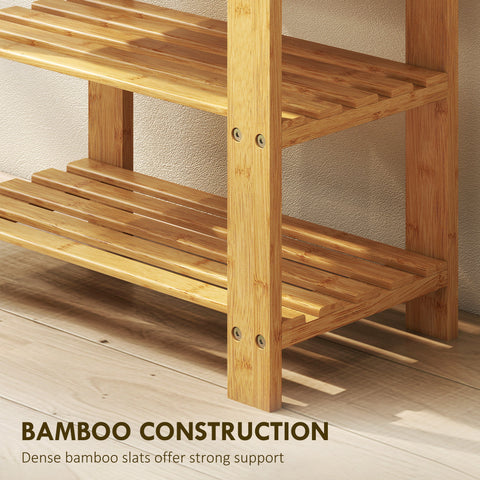 HOMCOM Two Shelf Bamboo Shoe Storage Bench - Natural Finish