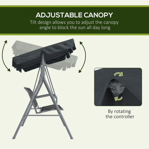 Outsunny 3 Seater Swing Chair, Garden Swing Bench with Adjustable Tilting Canopy, Breathable Mesh Seat and Heavy Duty Metal Frame for Patio, Garden, Dark Grey