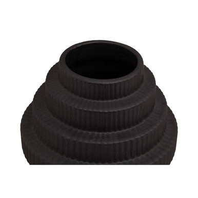 Black small step ceramic vase with ribbed concentric tiers perfect for modern step design decor