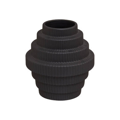 Black small step ceramic vase with tiered modern geometric design perfect for stylish home decor