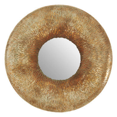 Faiza gold large textured wall mirror with a gold-toned hammered finish circular textured wall mirror