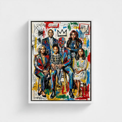 Vibrant graffiti-styled family ties framed print in white frame perfect as unique framed canvas artwork