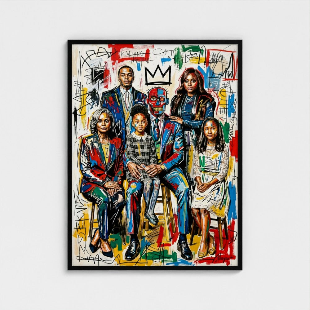 Vibrant family ties graffiti styled framed print in a black frame perfect as a colorful framed canvas wall art